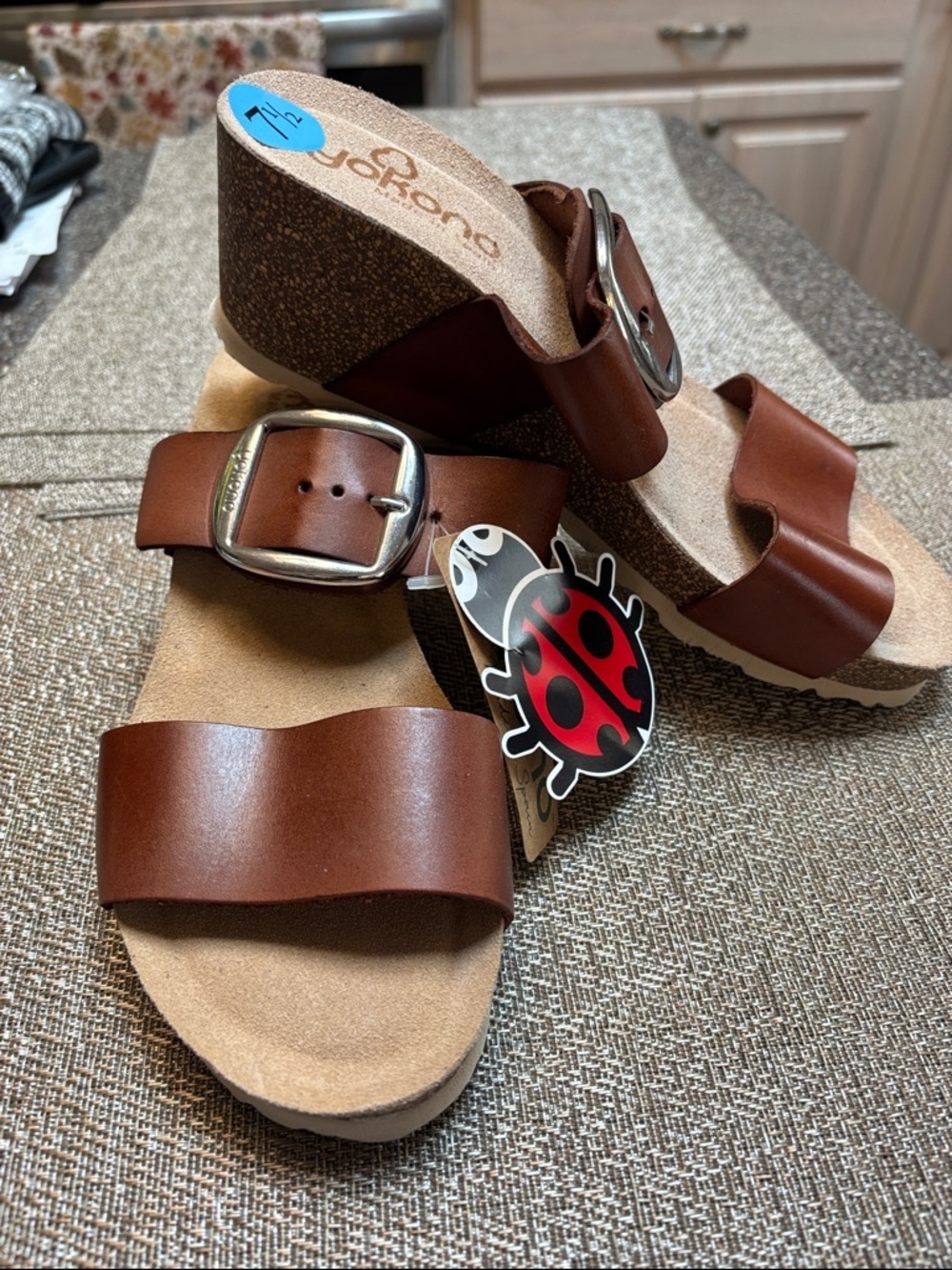 Women's Brown Cork Wedge Sandals with Buckle